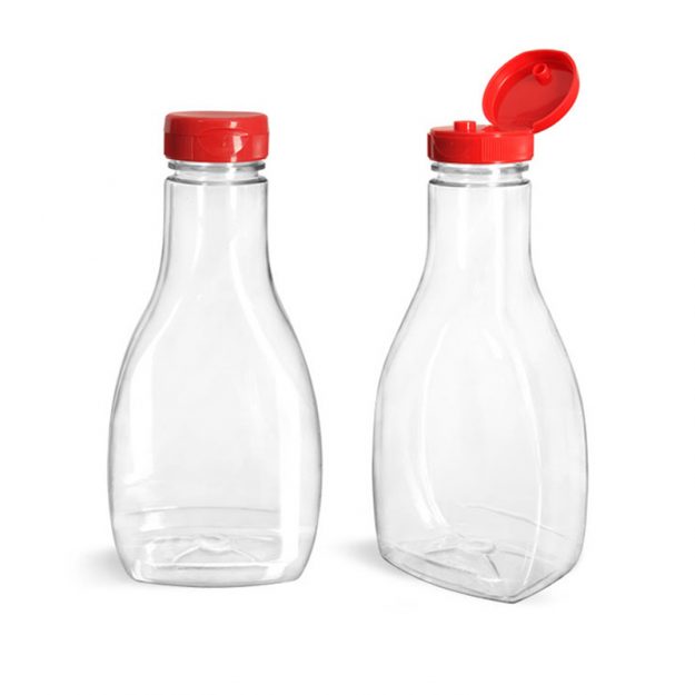 8 oz Clear PET Spice Bottles w/ Red Pressure Sensitive Lined Caps