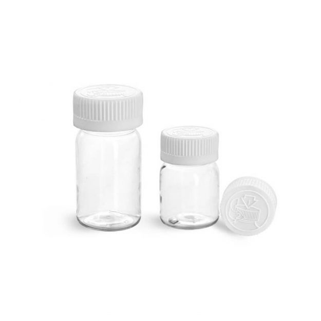 Clear PET Oblong Sauce Bottles w/ Black PS22 Lined Snap-Top Caps